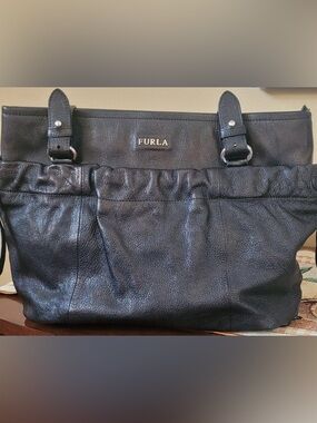Furla Black Pebbled Leather Tote